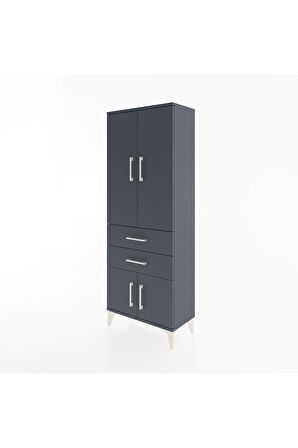 Arges Dolap 3 Raflı 2 Çekmeceli 4 Kapaklı 60x30x163 Antrasit-Antrasit