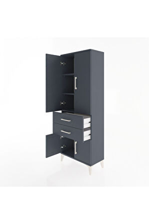 Arges Dolap 3 Raflı 2 Çekmeceli 4 Kapaklı 60x30x163 Antrasit-Antrasit