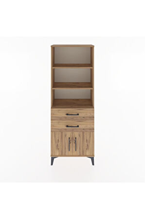 Arges Dolap 3 Raflı 2 Çekmeceli 2 Kapaklı 60x30x163 Çam-Çam