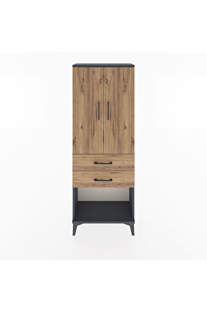 Arges Dolap 3 Raflı 2 Çekmeceli 2 Kapaklı 60x30x163 Antrasit-Çam