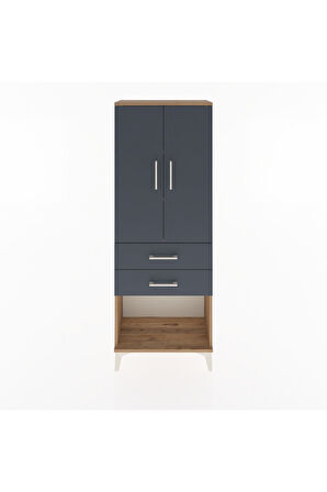Arges Dolap 3 Raflı 2 Çekmeceli 2 Kapaklı 60x30x163 Çam-Antrasit