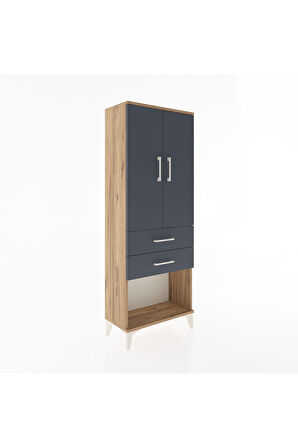 Arges Dolap 3 Raflı 2 Çekmeceli 2 Kapaklı 60x30x163 Çam-Antrasit