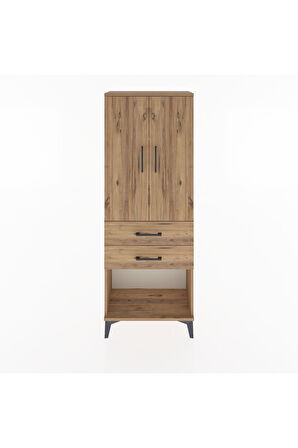 Arges Dolap 3 Raflı 2 Çekmeceli 2 Kapaklı 60x30x163 Çam-Çam