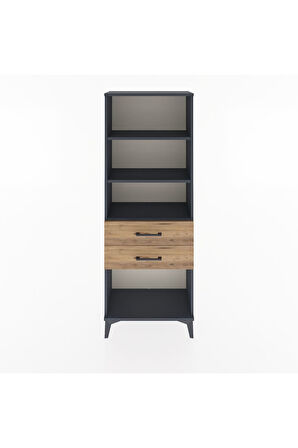 Arges Dolap 3 Raflı 2 Çekmeceli 60x30x163 Antrasit-Çam