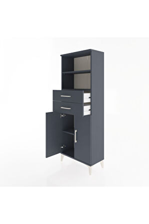 Arges Dolap 3 Raflı 2 Çekmeceli 2 Kapaklı 60x30x163 Antrasit-Antrasit