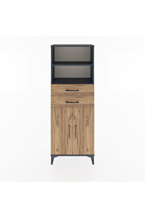 Arges Dolap 3 Raflı 2 Çekmeceli 2 Kapaklı 60x30x163 Antrasit-Çam