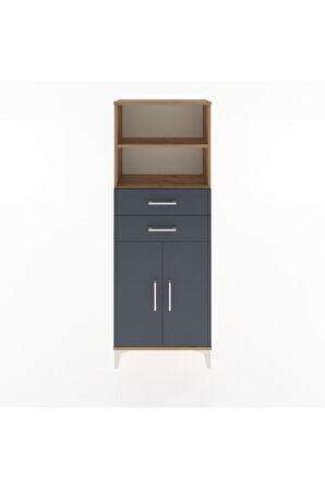 Arges Dolap 3 Raflı 2 Çekmeceli 2 Kapaklı 60x30x163 Çam-Antrasit