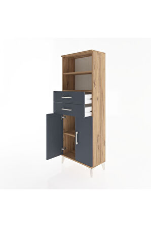 Arges Dolap 3 Raflı 2 Çekmeceli 2 Kapaklı 60x30x163 Çam-Antrasit