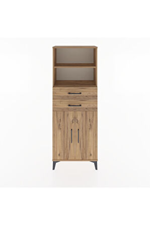 Arges Dolap 3 Raflı 2 Çekmeceli 2 Kapaklı 60x30x163 Çam-Çam