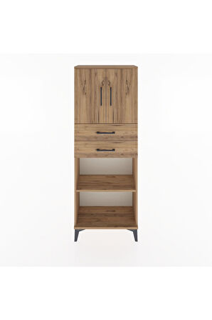 Arges Dolap 3 Raflı 2 Çekmeceli 2 Kapaklı 60x30x163 Çam-Çam
