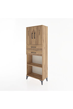 Arges Dolap 3 Raflı 2 Çekmeceli 2 Kapaklı 60x30x163 Çam-Çam
