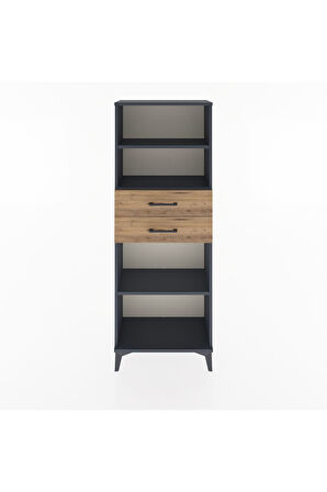 Arges Dolap 3 Raflı 2 Çekmeceli 60x30x163 Antrasit-Çam