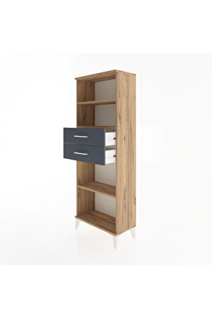 Arges Dolap 3 Raflı 2 Çekmeceli 60x30x163 Çam-Antrasit