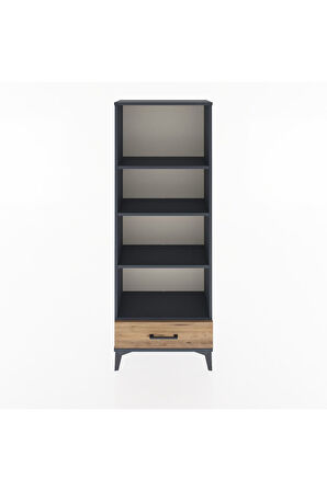 Arges Dolap 4 Raflı Tek Çekmeceli 60x30x163 Antrasit-Çam