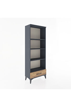 Arges Dolap 4 Raflı Tek Çekmeceli 60x30x163 Antrasit-Çam