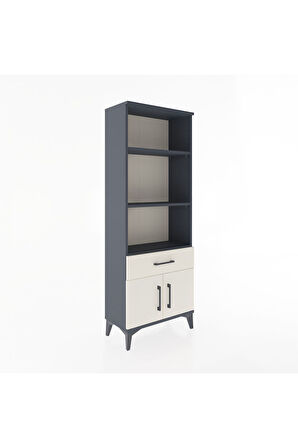 Arges Dolap 3 Raflı Tek Çekmeceli 2 Kapaklı 60x30x163 Antrasit-Aytaşı