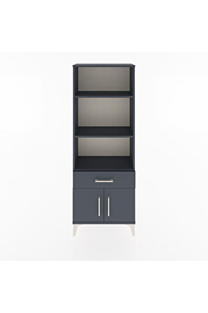 Arges Dolap 3 Raflı Tek Çekmeceli 2 Kapaklı 60x30x163 Antrasit-Antrasit