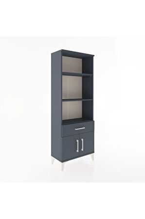 Arges Dolap 3 Raflı Tek Çekmeceli 2 Kapaklı 60x30x163 Antrasit-Antrasit
