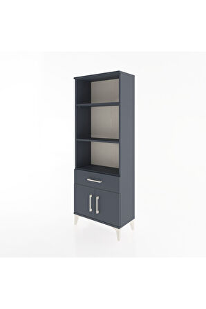 Arges Dolap 3 Raflı Tek Çekmeceli 2 Kapaklı 60x30x163 Antrasit-Antrasit