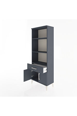 Arges Dolap 3 Raflı Tek Çekmeceli 2 Kapaklı 60x30x163 Antrasit-Antrasit