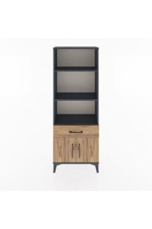 Arges Dolap 3 Raflı Tek Çekmeceli 2 Kapaklı 60x30x163 Antrasit-Çam