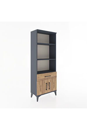 Arges Dolap 3 Raflı Tek Çekmeceli 2 Kapaklı 60x30x163 Antrasit-Çam