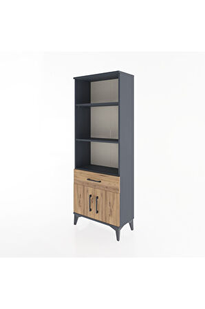 Arges Dolap 3 Raflı Tek Çekmeceli 2 Kapaklı 60x30x163 Antrasit-Çam