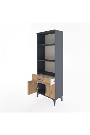 Arges Dolap 3 Raflı Tek Çekmeceli 2 Kapaklı 60x30x163 Antrasit-Çam