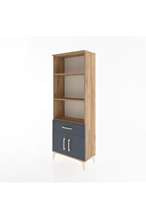 Arges Dolap 3 Raflı Tek Çekmeceli 2 Kapaklı 60x30x163 Çam-Antrasit