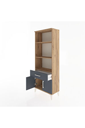 Arges Dolap 3 Raflı Tek Çekmeceli 2 Kapaklı 60x30x163 Çam-Antrasit