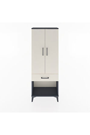 Arges Dolap 3 Raflı Tek Çekmeceli 2 Kapaklı 60x30x163 Antrasit-Aytaşı