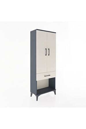 Arges Dolap 3 Raflı Tek Çekmeceli 2 Kapaklı 60x30x163 Antrasit-Aytaşı