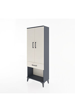 Arges Dolap 3 Raflı Tek Çekmeceli 2 Kapaklı 60x30x163 Antrasit-Aytaşı