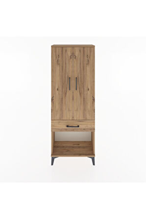 Arges Dolap 3 Raflı Tek Çekmeceli 2 Kapaklı 60x30x163 Çam-Çam