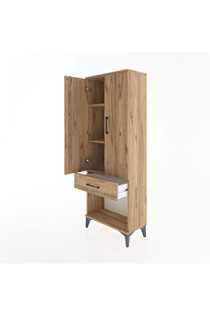 Arges Dolap 3 Raflı Tek Çekmeceli 2 Kapaklı 60x30x163 Çam-Çam