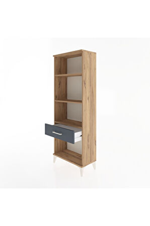 Arges Dolap 3 Raflı Tek Çekmeceli 60x30x163 Çam-Antrasit