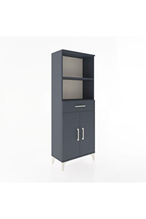 Arges Dolap 3 Raflı Tek Çekmeceli 2 Kapaklı 60x30x163 Antrasit-Antrasit