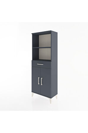 Arges Dolap 3 Raflı Tek Çekmeceli 2 Kapaklı 60x30x163 Antrasit-Antrasit