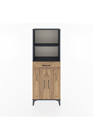 Arges Dolap 3 Raflı Tek Çekmeceli 2 Kapaklı 60x30x163 Antrasit-Çam