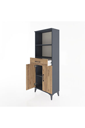 Arges Dolap 3 Raflı Tek Çekmeceli 2 Kapaklı 60x30x163 Antrasit-Çam