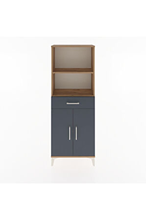 Arges Dolap 3 Raflı Tek Çekmeceli 2 Kapaklı 60x30x163 Çam-Antrasit