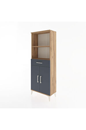 Arges Dolap 3 Raflı Tek Çekmeceli 2 Kapaklı 60x30x163 Çam-Antrasit