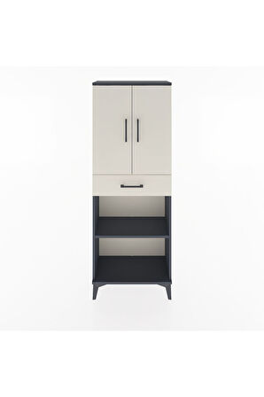 Arges Dolap 3 Raflı Tek Çekmeceli 2 Kapaklı 60x30x163 Antrasit-Aytaşı
