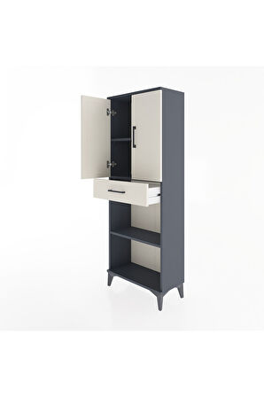 Arges Dolap 3 Raflı Tek Çekmeceli 2 Kapaklı 60x30x163 Antrasit-Aytaşı