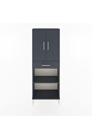 Arges Dolap 3 Raflı Tek Çekmeceli 2 Kapaklı 60x30x163 Antrasit-Antrasit