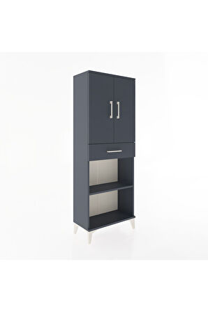 Arges Dolap 3 Raflı Tek Çekmeceli 2 Kapaklı 60x30x163 Antrasit-Antrasit