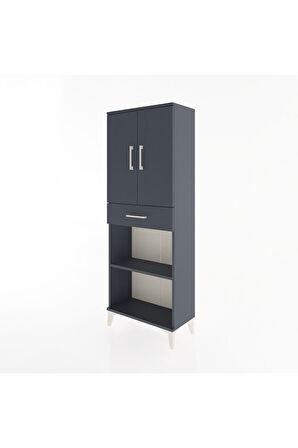 Arges Dolap 3 Raflı Tek Çekmeceli 2 Kapaklı 60x30x163 Antrasit-Antrasit