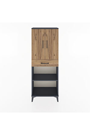 Arges Dolap 3 Raflı Tek Çekmeceli 2 Kapaklı 60x30x163 Antrasit-Çam