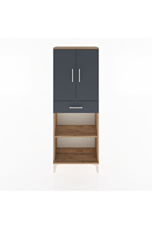 Arges Dolap 3 Raflı Tek Çekmeceli 2 Kapaklı 60x30x163 Çam-Antrasit