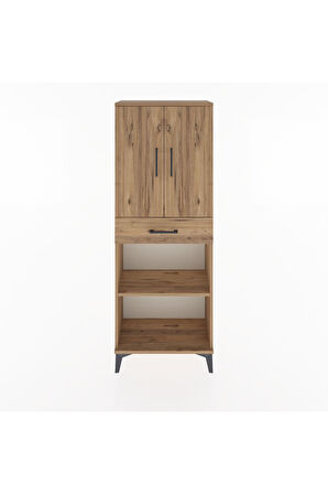 Arges Dolap 3 Raflı Tek Çekmeceli 2 Kapaklı 60x30x163 Çam-Çam
